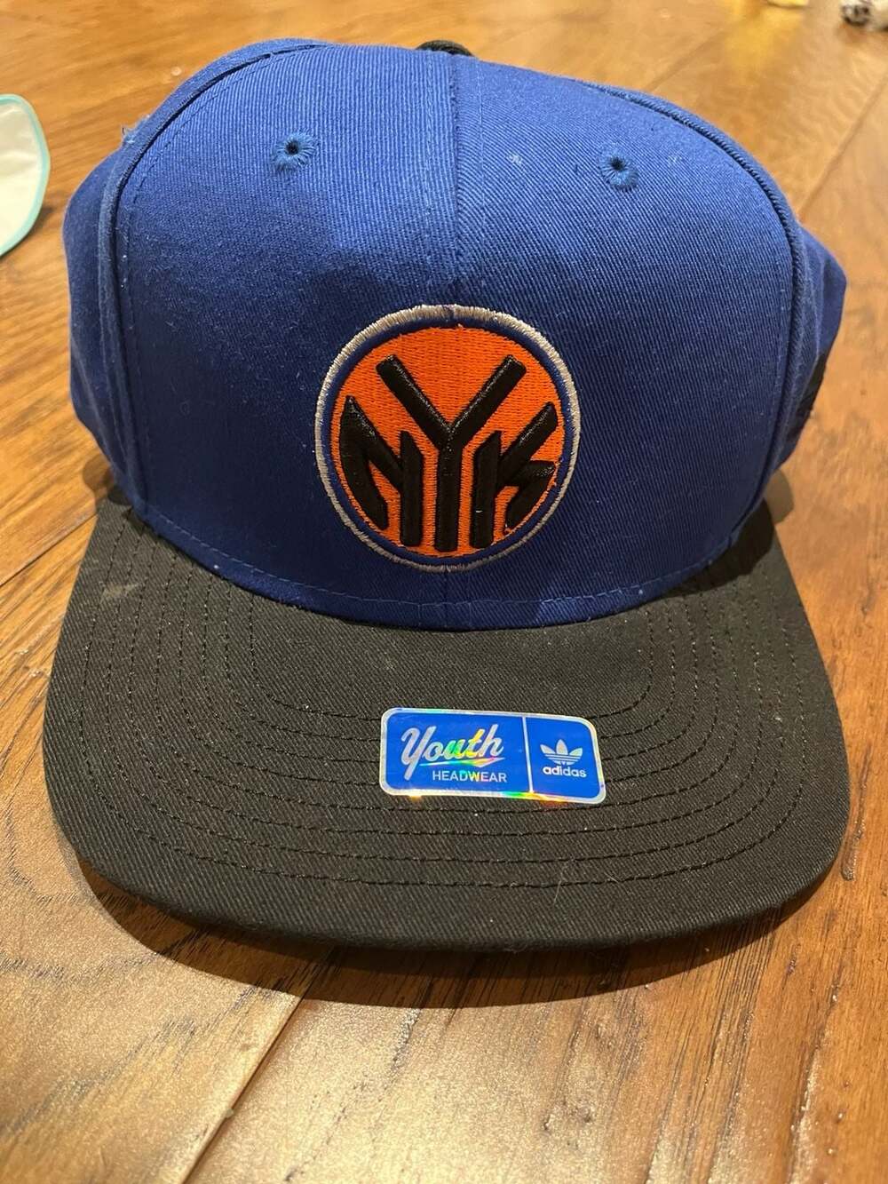 Adidas New York Knicks Youth Snapback Hat with Cityscape Print Underbrim